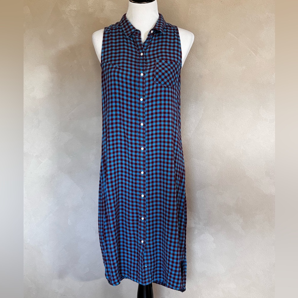 Kavu button down Checkered Sleeveless midi Dress